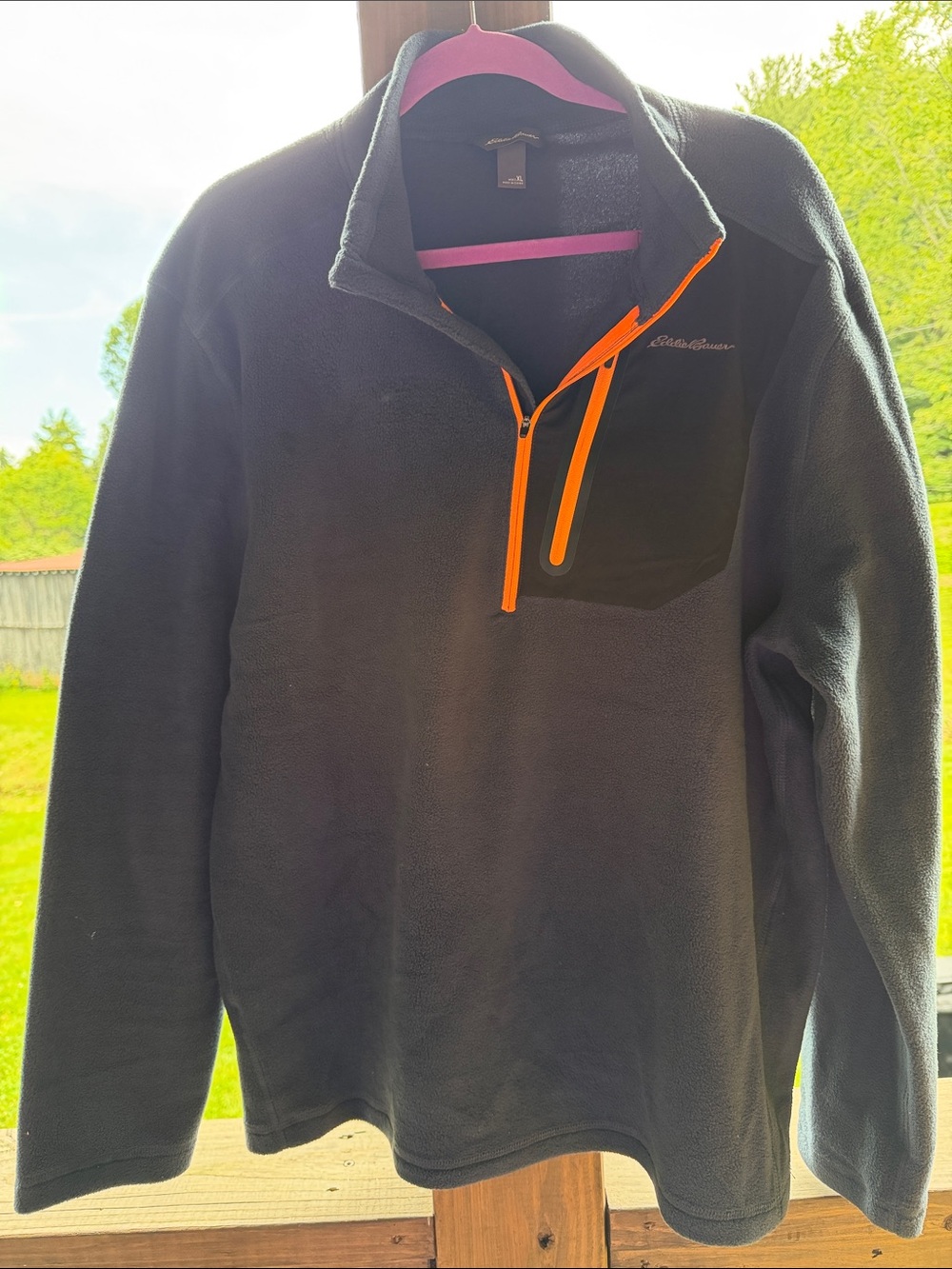 Eddie Bauer Men's Navy Fleece Zip Pullover with Orange Trim